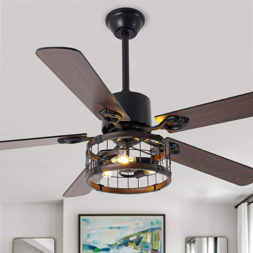 Bella Depot 52" Industrial Cage Ceiling Fan with Light and Remote
