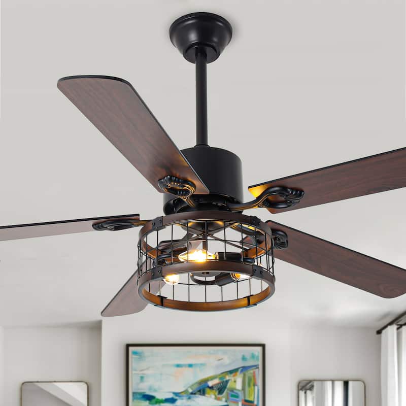 Bella Depot 52" Industrial Cage Ceiling Fan with Light and Remote - Black