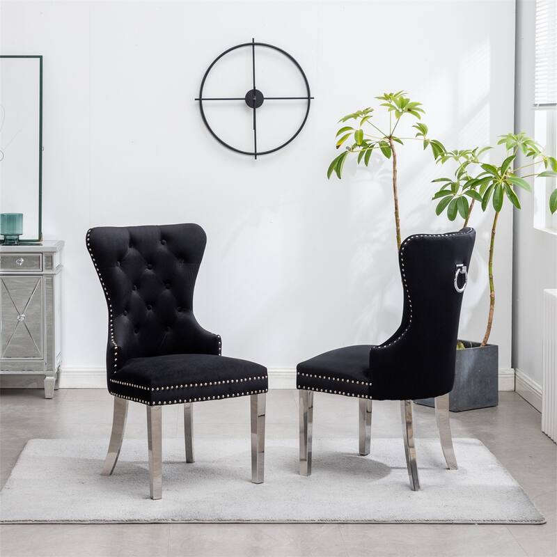 Tufted Velvet Chair with Nailhead Trim, Set of 2