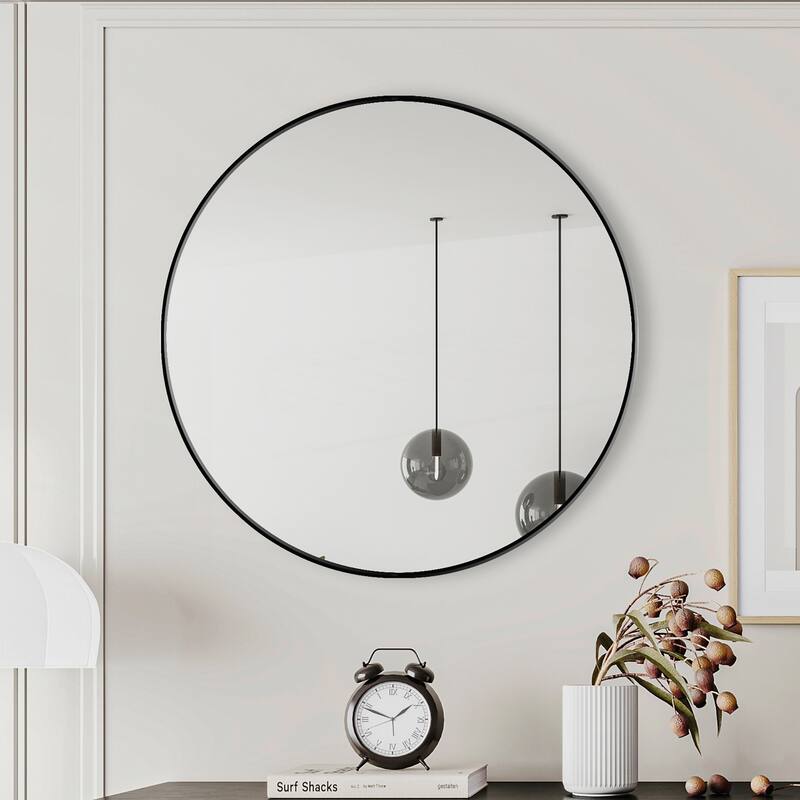 Wall Mirror Black Circular Mirror - 28 Inch - Black