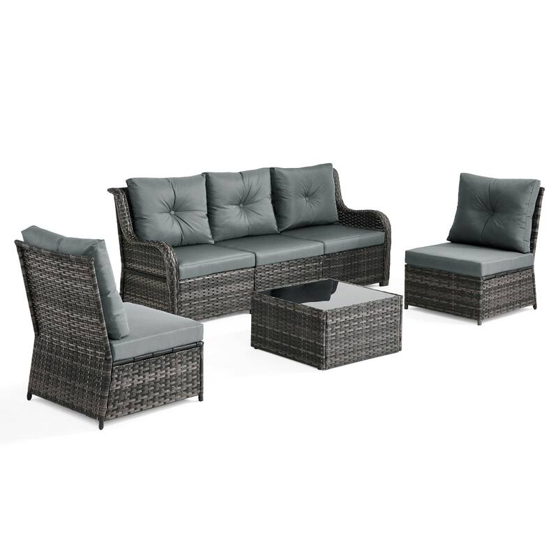 6-pieces Patio Wicker Outdoor Sectional Seating Sofa Set with Coffee Table