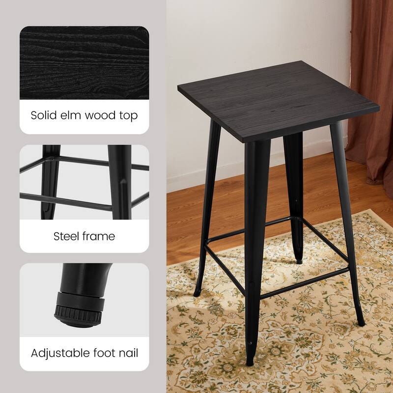 Carbon Loft Greenwood Industrial Metal Pub/Bar Table With Elm Top
