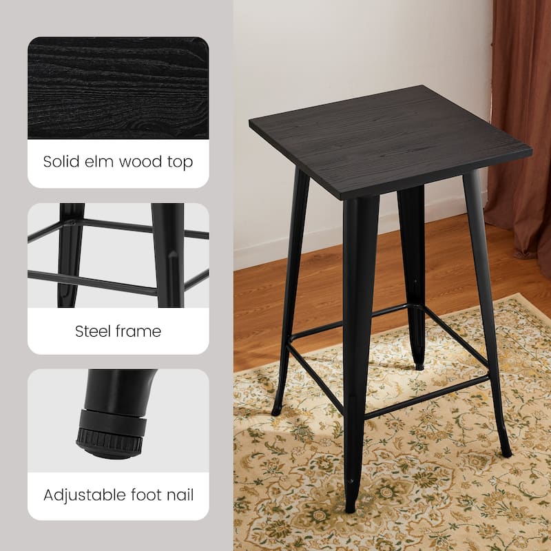 Glitzhome 41"H Industrial Modern Square Wood Top Bar Height Pub Tables