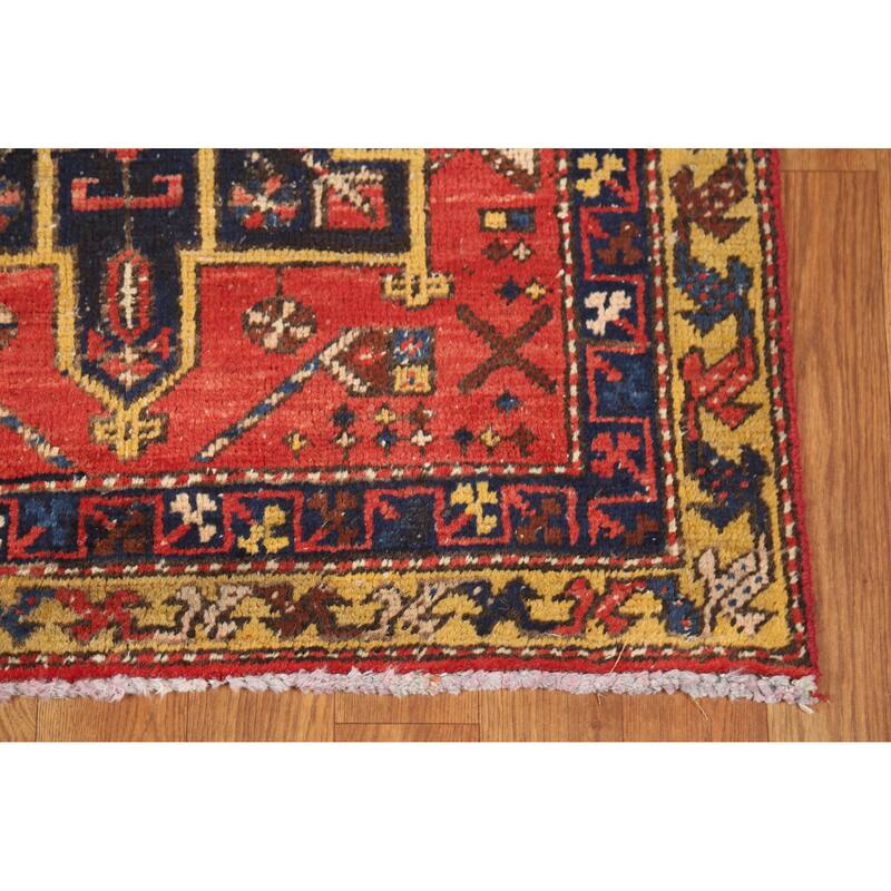 Hand Knotted Oriental 100% Wool Carpet Traditional Geometric Oranges & Rust Heriz Runner Rug - 10' 4'' X 2' 7''