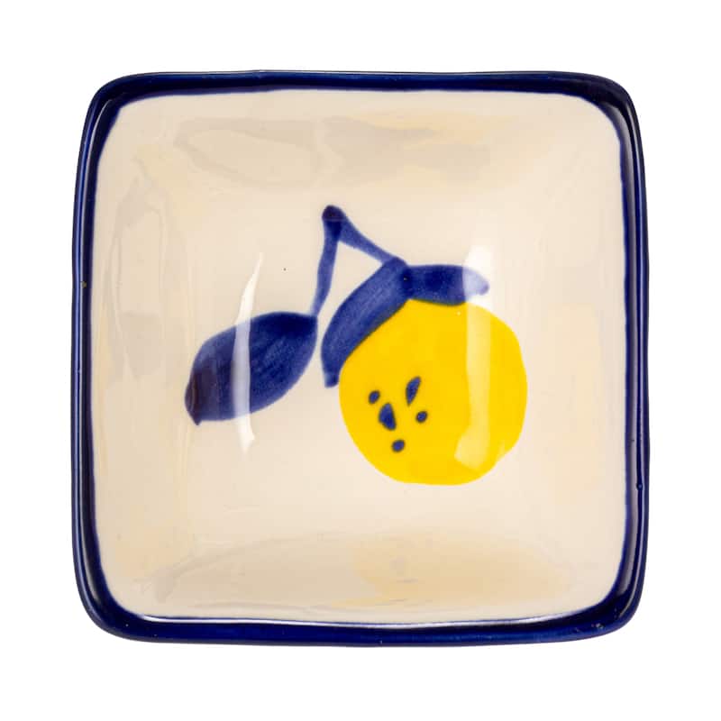 Stoneware Dish with Lemon Design in Four Styles, Set of 12 - 3.1"L x 3.1"W x 1.5"H