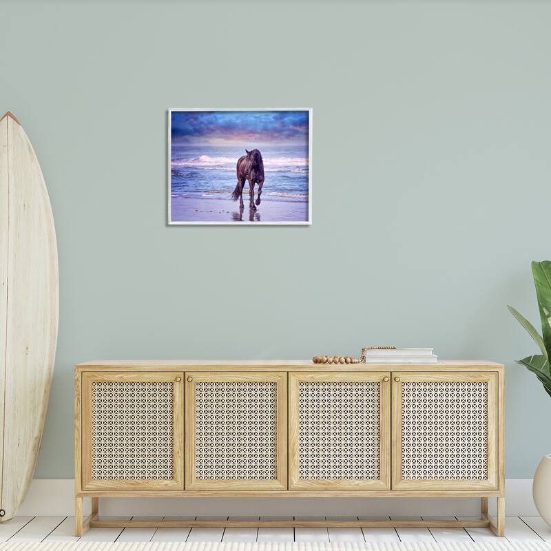 Stupell Wild Horse on Beach Colorful Blue Sunset Framed Giclee Texturized Art by PHBurchett