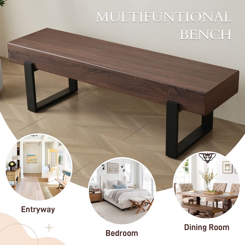 59" Dining Bench, Farmhouse Indoor Kitchen Table Benches, Bed Bench, Industrial Shoe Bench, Entryway Benches