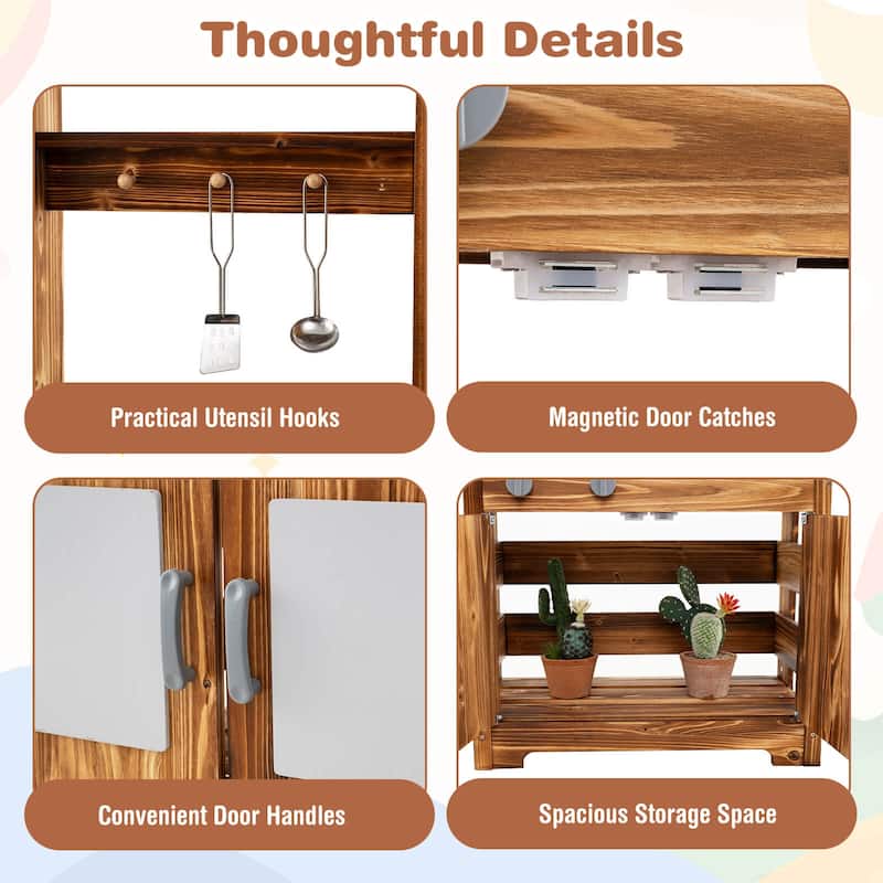 Costway Kids Mud Kitchen Set with Removable Sink Faucet Dual Stoves 4 - See Details
