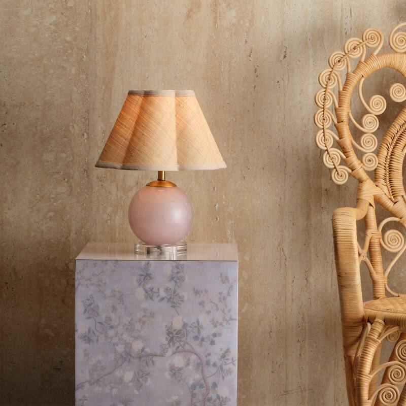 Jamie Young Dottie Blown Glass Table Lamp with Raffia Shade