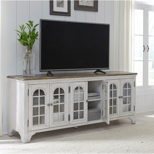 Distressed white media console deals