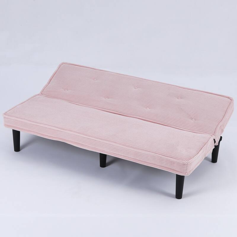 This 66-inch corduroy sofa bed can switch between the two comfortable forms