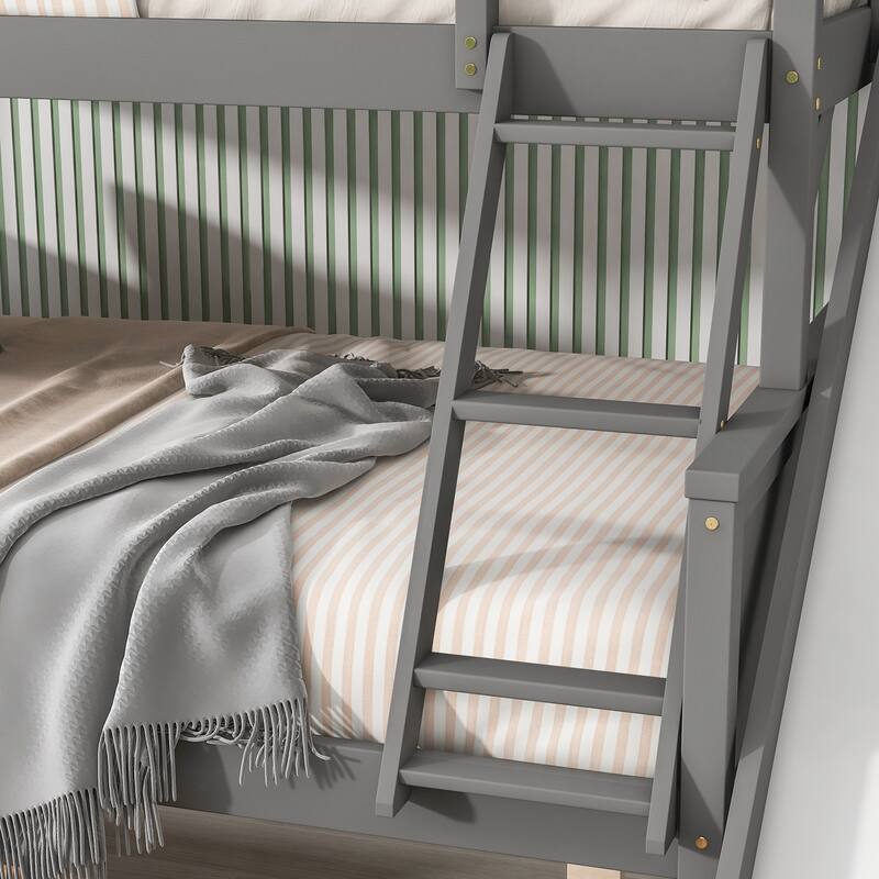 Twin over Full Bunk Bed with Solid Slats, Detachable Wood Beds Frame
