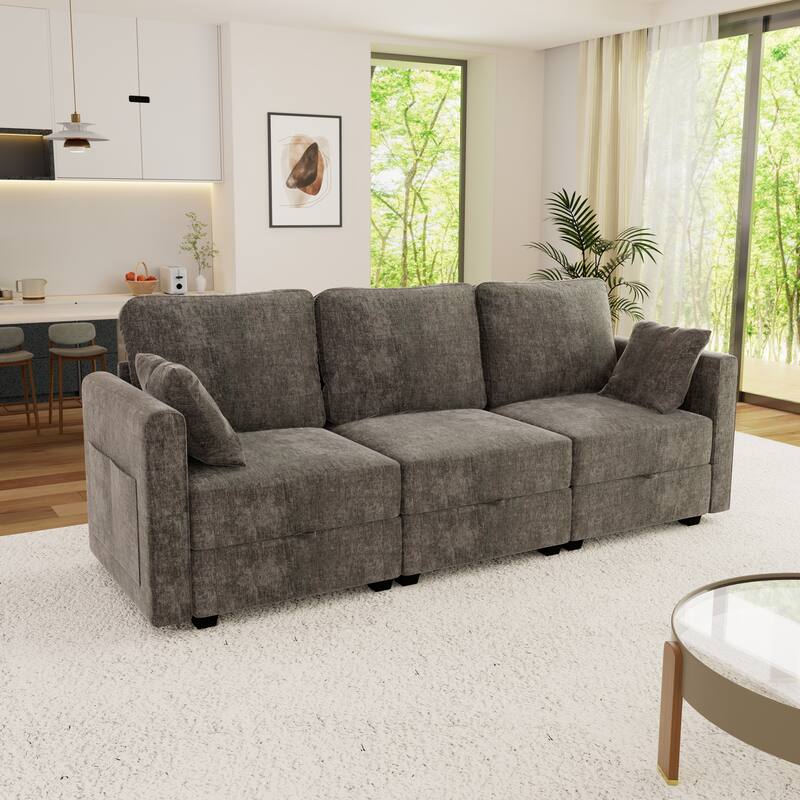 3-Seat Sofa with Hidden Chaise Storage & Cloud-Like Cushions