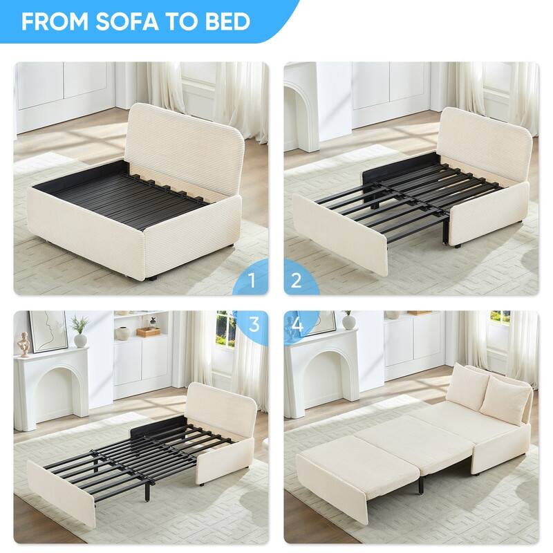 Mixoy Corduroy Fabric Queen Size/Twin Size Sofa Bed, 2-in-1 Modern Pull Out Sleeper Sofa Bed