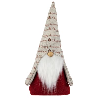 12" Red and Gray "Happy Christmas" Gnome Figure