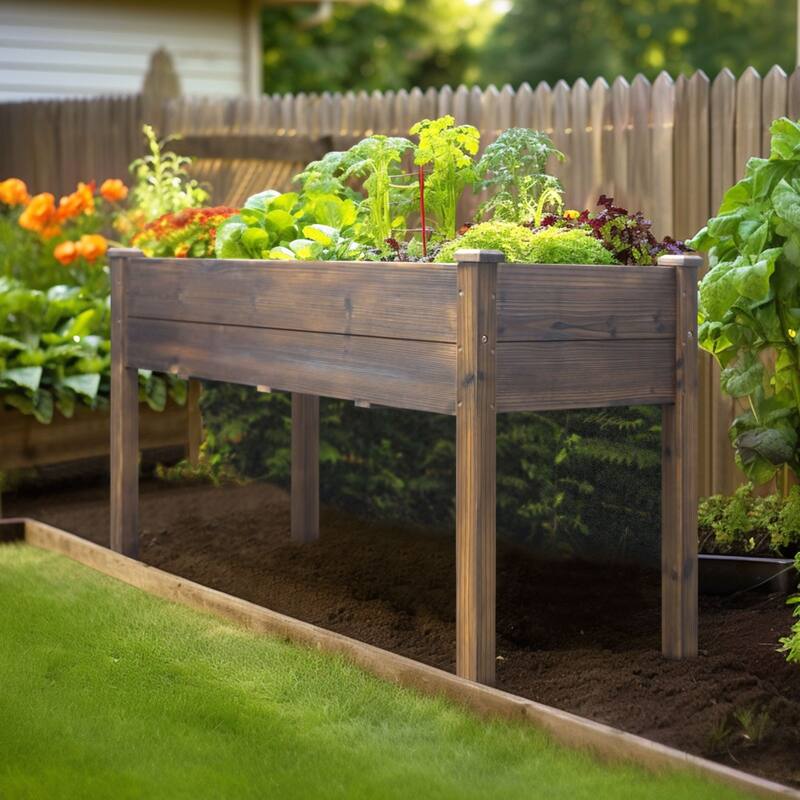VEIKOUS Wood Raised Garden Bed Elevated Planter Box with Drainage Holes
