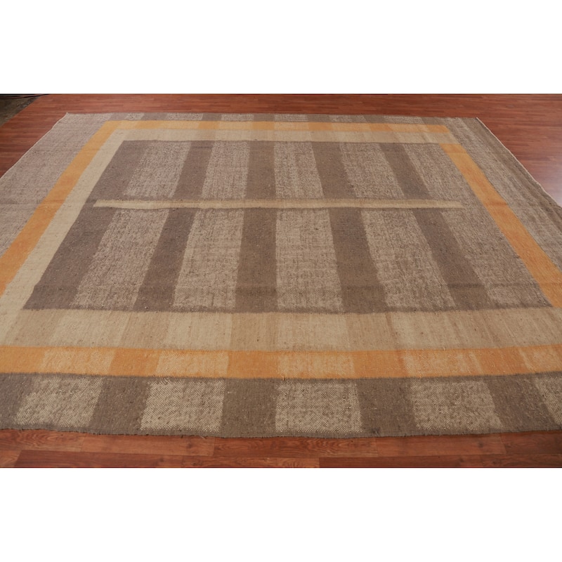 Hand Woven Oriental 100% Jute Carpet Southwestern Modern Brown Kilim Area Rug - 12' 1'' X 9' 5''