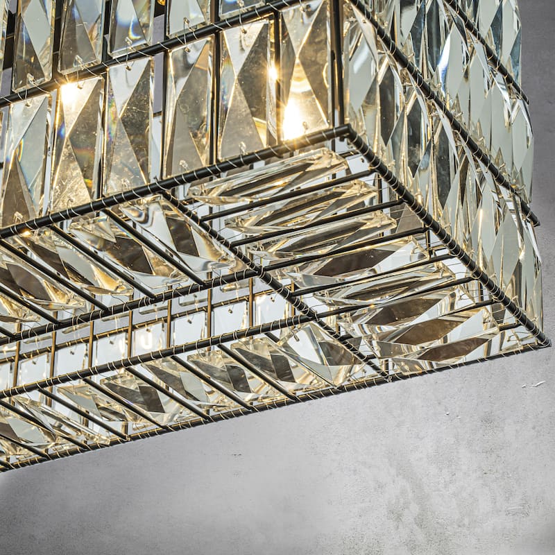 CraftHome Modern Luxury 6-Light Matte Black Rectangular Chandelier with Diamond Crystal Accents for Kitchen Island - W:37"