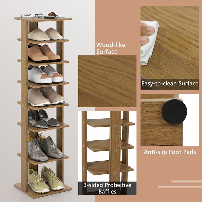 Gymax 7-Tier Wooden Shoe Rack Narrow Vertical Shoe Stand Storage