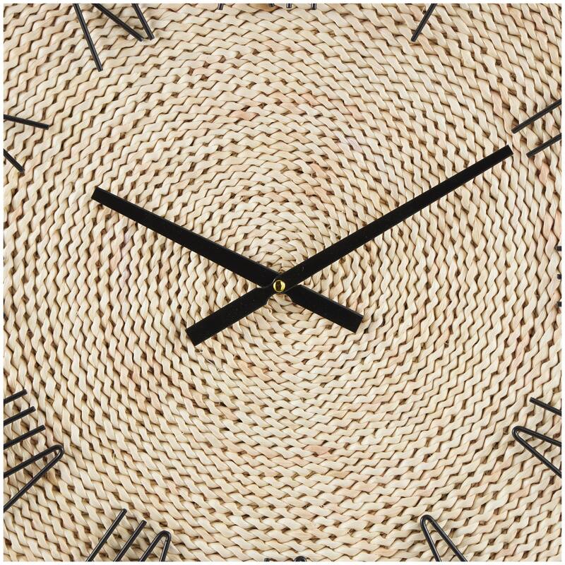 Brown Dried Plant Coiled Decorative Wall Clock with Black Metal Frame