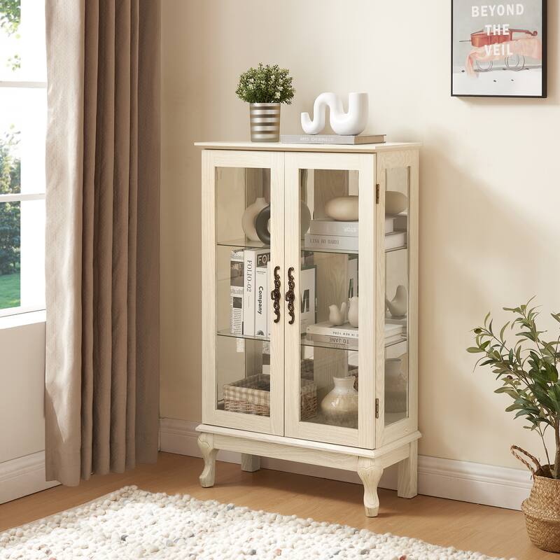 Lighted Display Cabinet with 2 Tempered Glass Doors and Adjustable Shelves