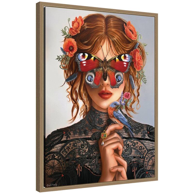 Kate and Laurel Dreamer by Charlotte Brindley Framed Canvas Wall Art Print - 18x24 - Gold