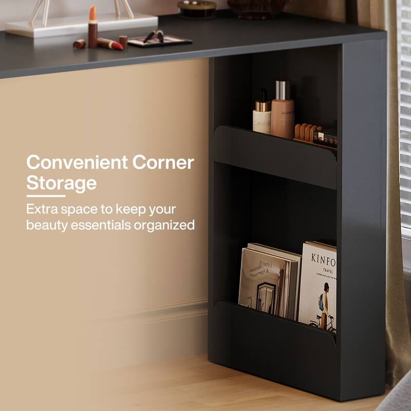 Modern 360° Rotatable Vanity Desk with 3 Drawers, White Corner Vanity