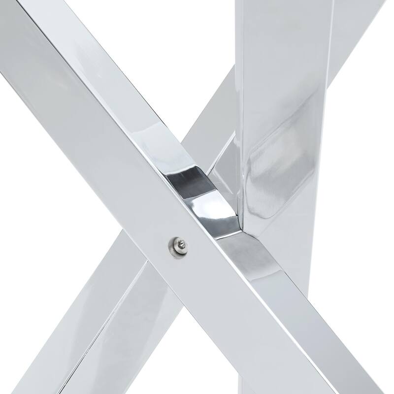 Round glass dining table suitable for 2-4 people diameter 39 inches, height 30 inches, X-shaped silver metal frame