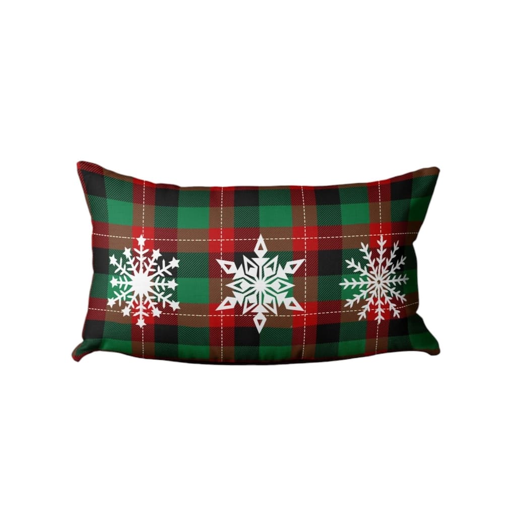 HomeRoots 12" X 20" Green Red And Black Christmas Snowflakes Trio Plaid Throw Pillow Cover