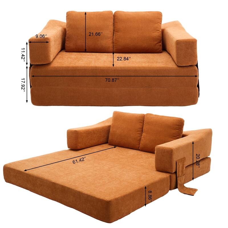 Modern Minimalist Sofa, Fold-Out Sofa Bed, Convertible Chair Floor Couch & Sleeping Mattress for Living room