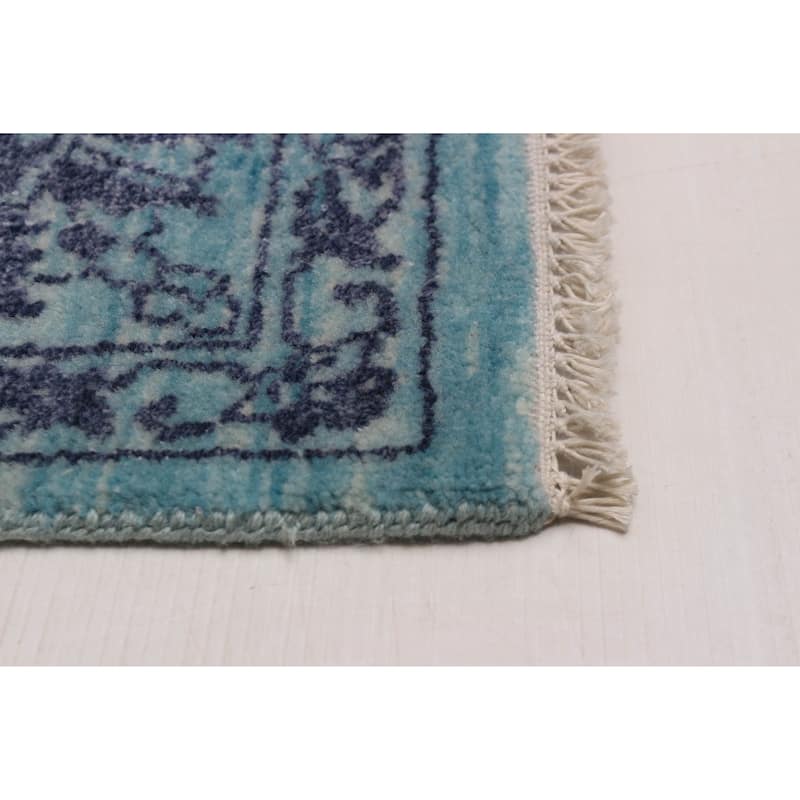 ECARPETGALLERY Hand-knotted Heritage Turquoise Silk, Wool Rug - 6' 1" x 8' 11"