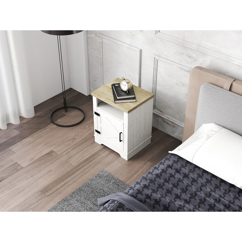 Anmytek Farmhouse Nightstand with Barn Door - Modern End Side Table with Storage