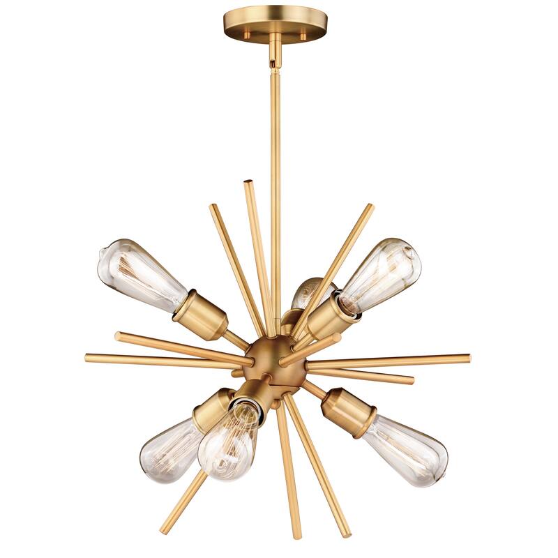Estelle 6 Light Brass Mid-Century Modern Sputnik Pendant - 19-in W x 19.5-in H x 19-in D