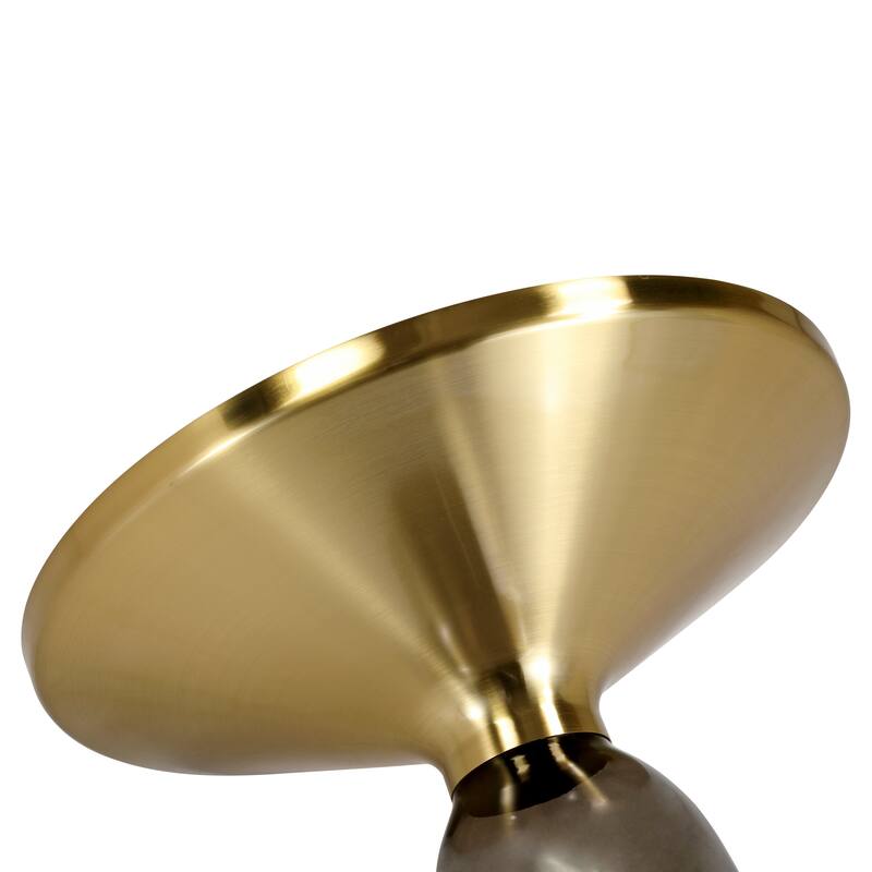 19-Inch Side Table Round Glass/Stone Tabletop End Table with Gold Iron Rim and Glass Base