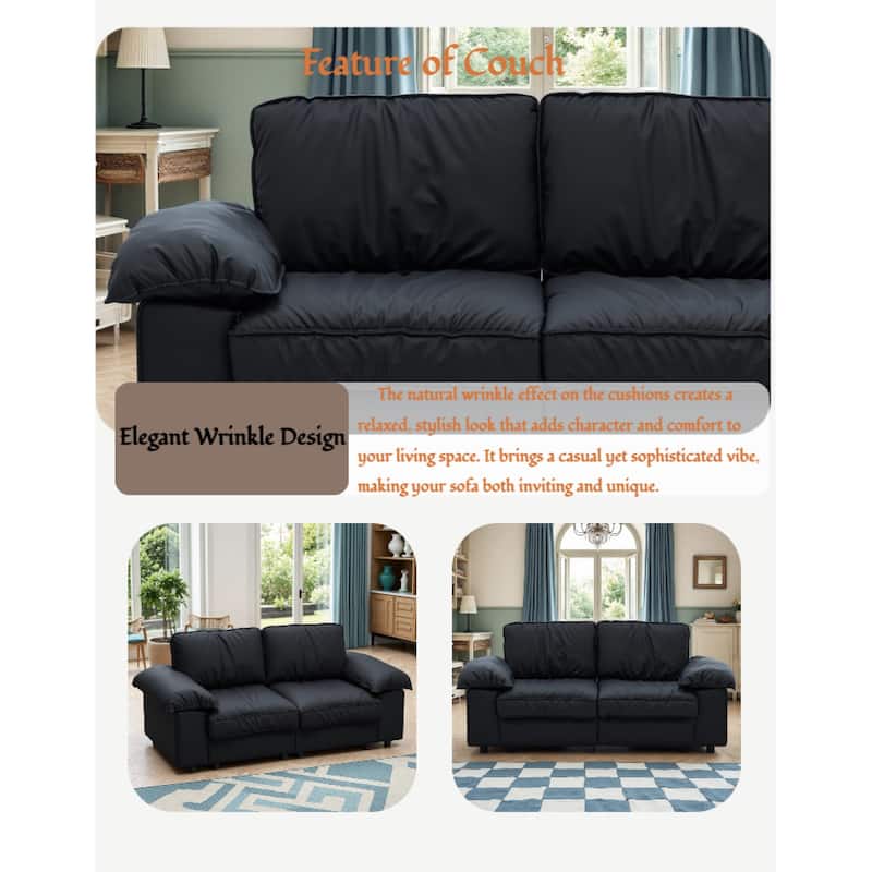 Roomfitters Modern Overstuffed Upholstered Loveseat with Padded Pillow Arms, Comfortable 2 Seater Couch for Living Room