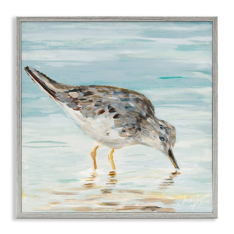 Stupell Sandpiper Hunting on Beach Coast Shallow Nautical Waters Framed Wall Art - 24 x 24 - Grey