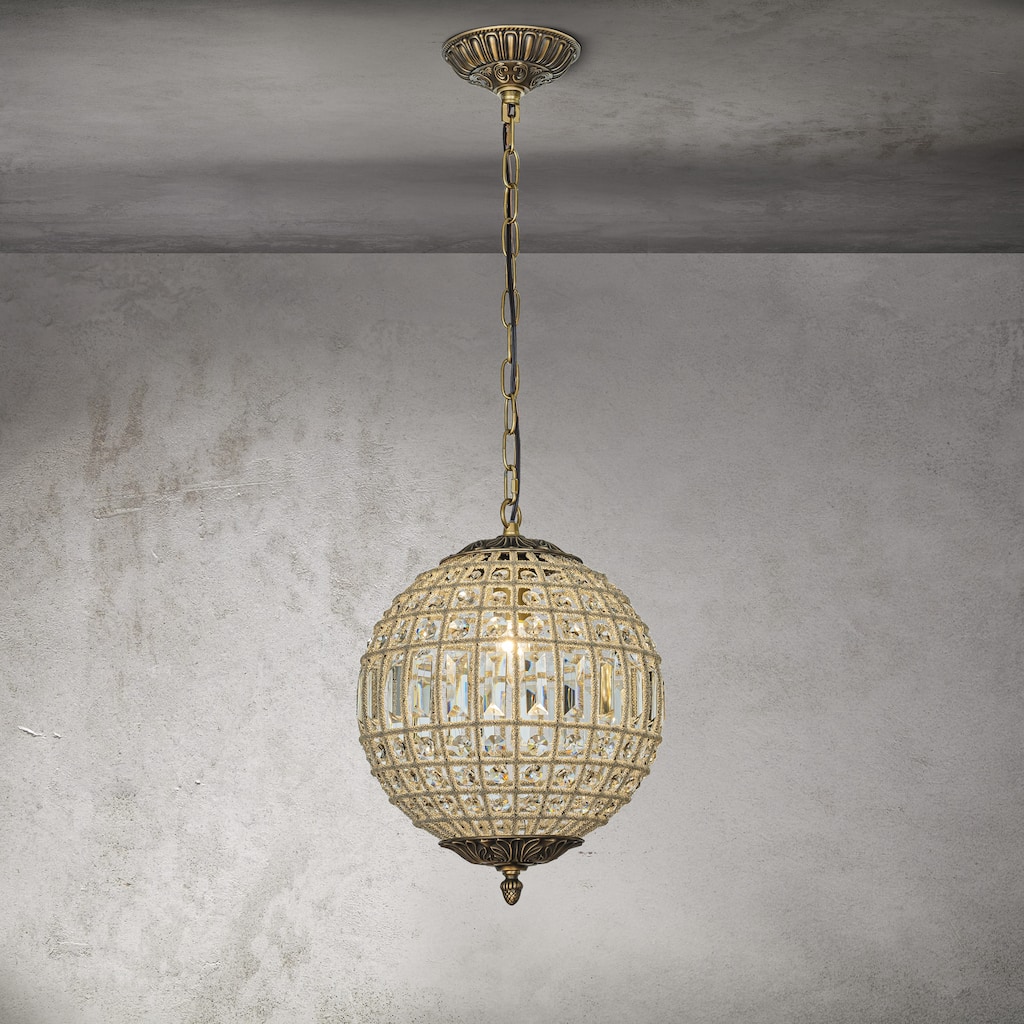 CraftHome 12" Mid-Century Modern Glam Gold Crystal Globe Chandelier Ornate Sphere Pendant Light - W 12"