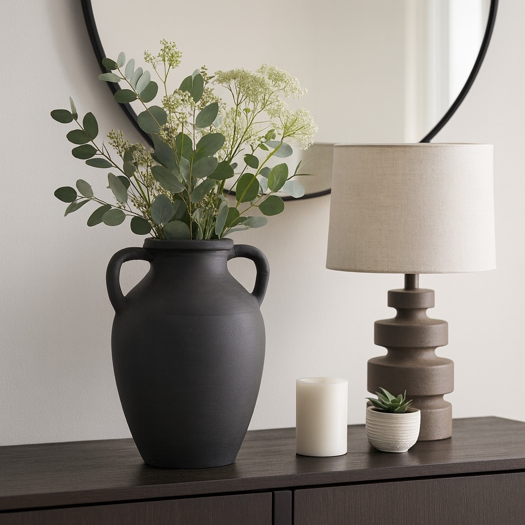 Textured Amphora Tall Vase for Living Room Tabletop Display