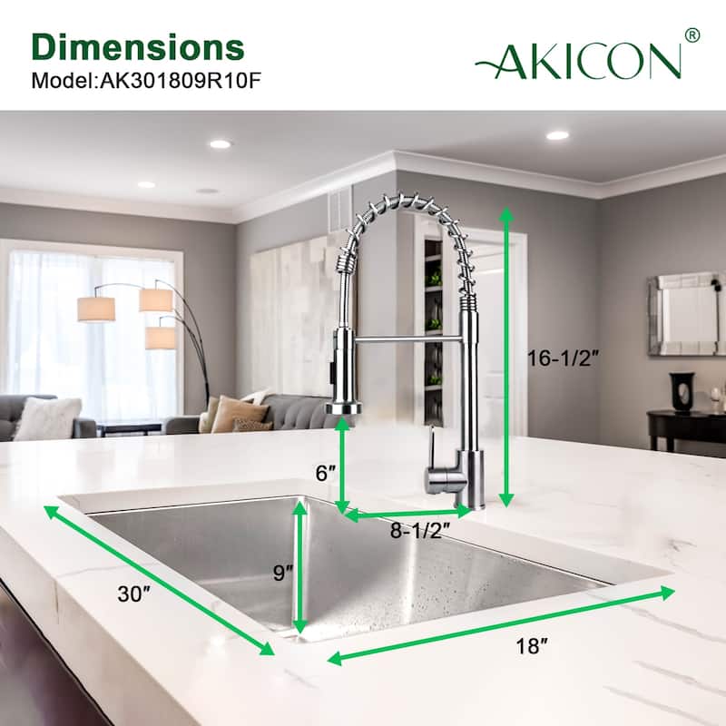 30" Undermount Kitchen Sink and Pull-down Faucet Combo with Drain Strainer, Protective Bottom Grid, All in One (30" x 18" x 9")