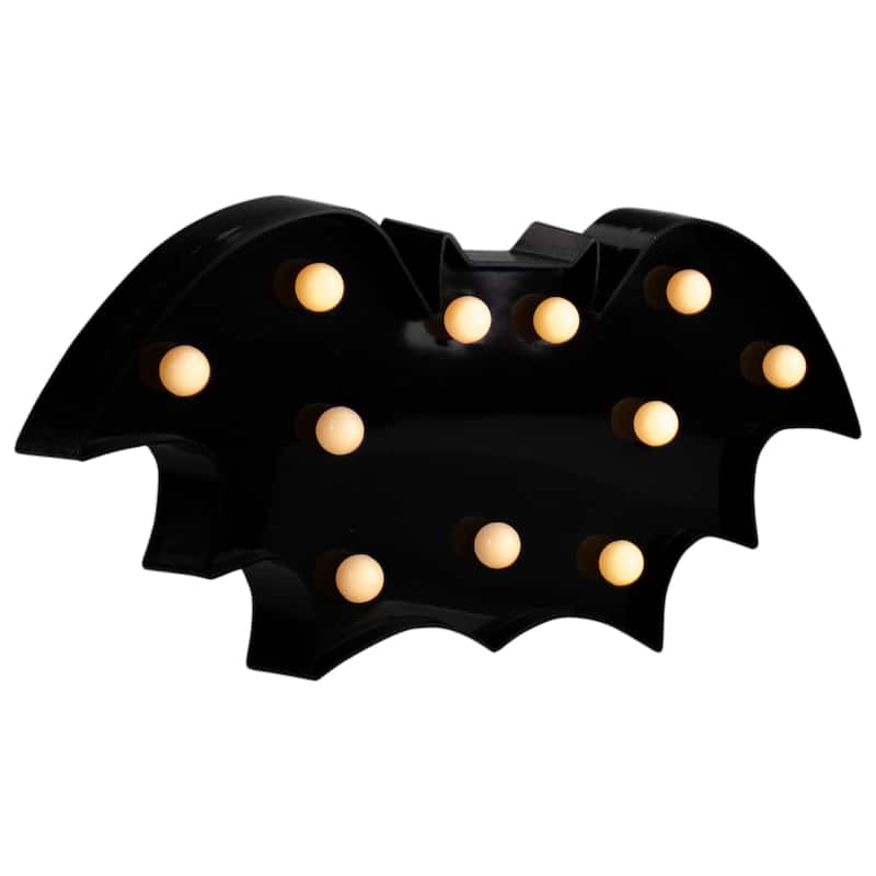 LED Lighted Bat Halloween Marquee Sign - 12" - Black - Warm White Lights