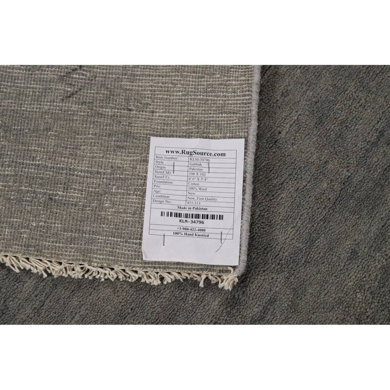Gray Modern Gabbeh Oriental Runner Rug Handmade Wool Carpet - 3'4"x 6'6"