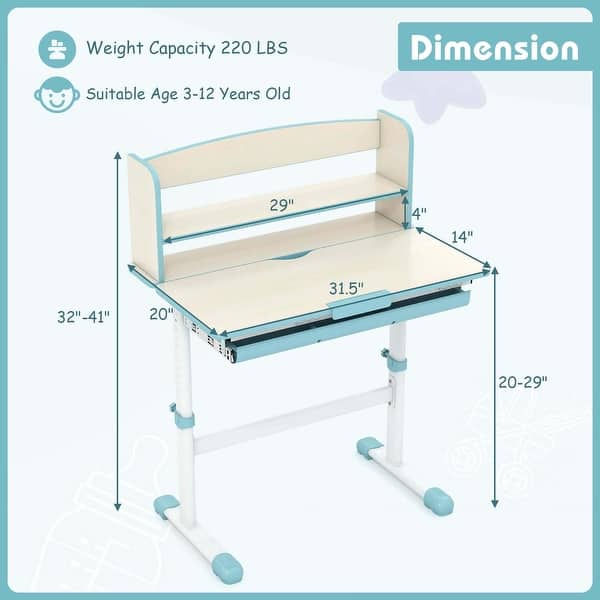 dimension image slide 1 of 3, Costway Kids Study Desk with 7-Level Tiltable Desktop Adjustable - See Details
