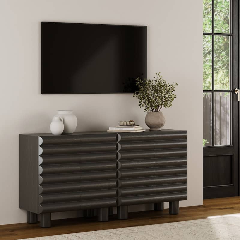 Kendra Modern Accent Cabinet with Sculpted Door, Black Contemporary Kitchen Storage Cabinet