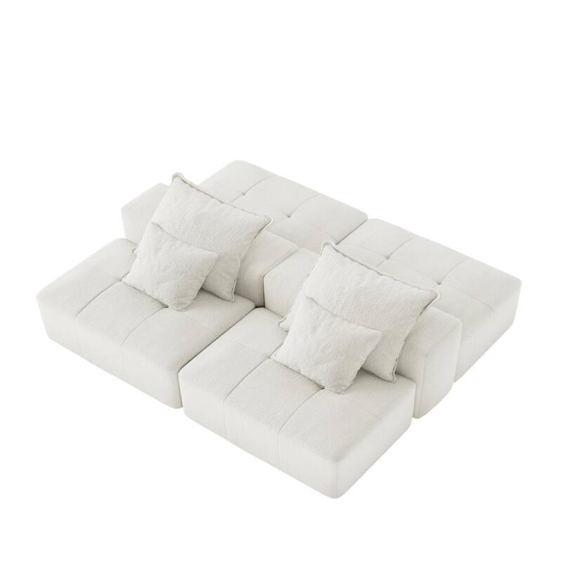Modern Oversized Modular Chenille Sectional Sofa with 2 Ottomans and 2 Seat, 4 Pillows for Living Room