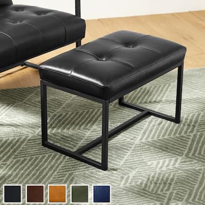 Glitzhome 24"W Modern PU Leather Button-tufted Ottoman Foot Stool