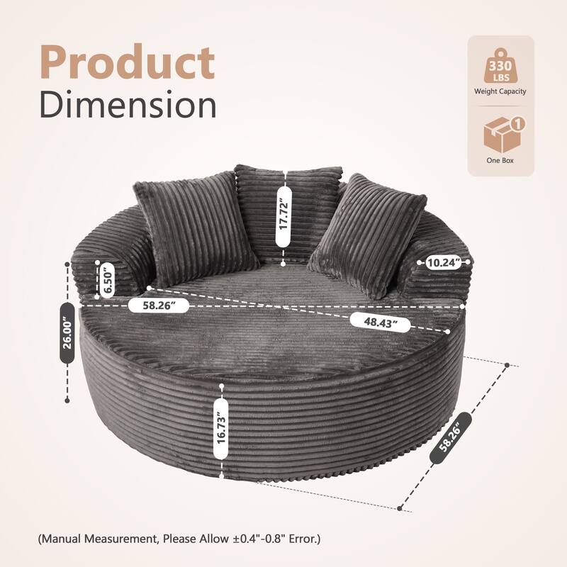 XIZZI Modern Round Plush Lounge Sofa with Cushions