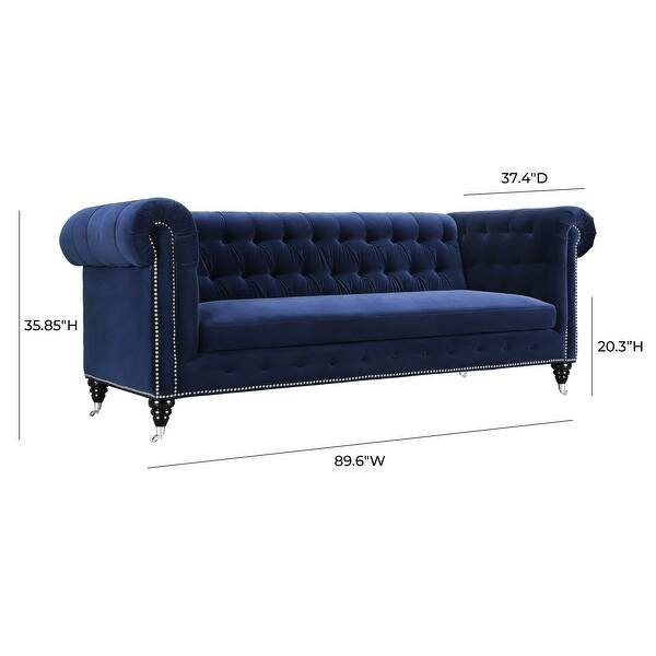 Shop Hanny Navy Blue Velvet Nailhead Trim Tufted Sofa Overstock 11710658