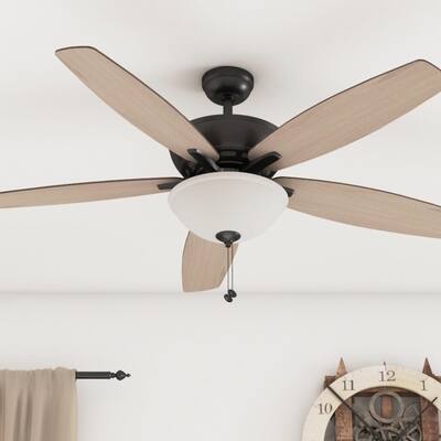 Prominence Home Denon Large Great Room Ceiling Fan, LED Cased White Bowl, Barnwood Blades, Espresso - 60-inch