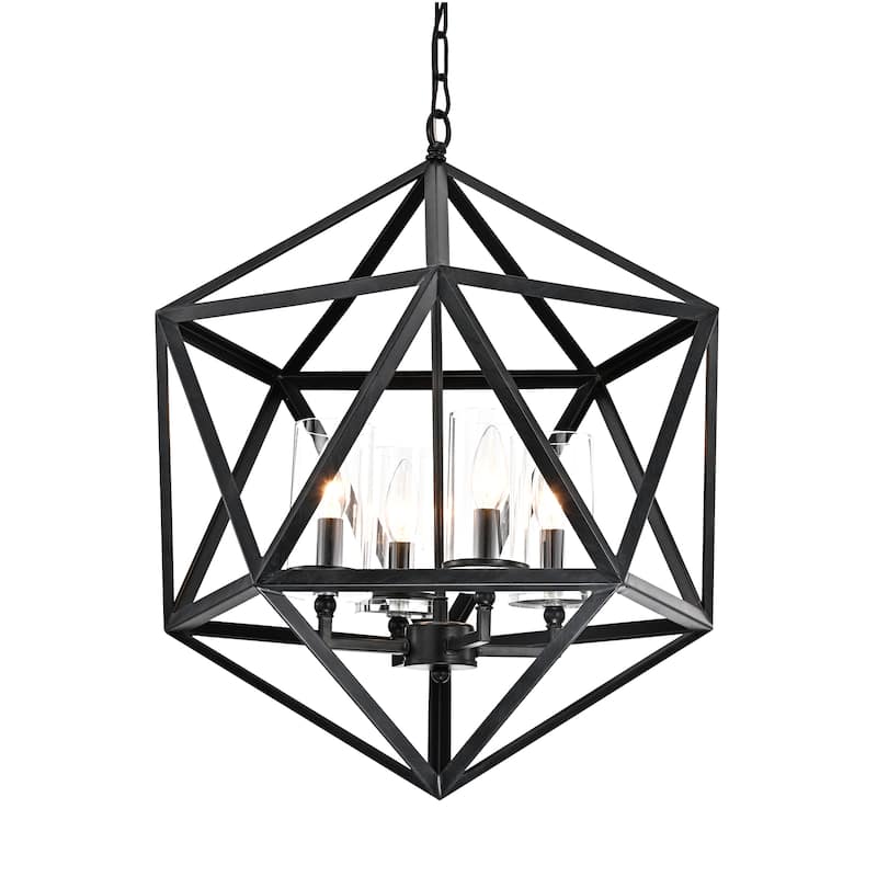 Antique Black 4-Light Geometric Cage Chandelier