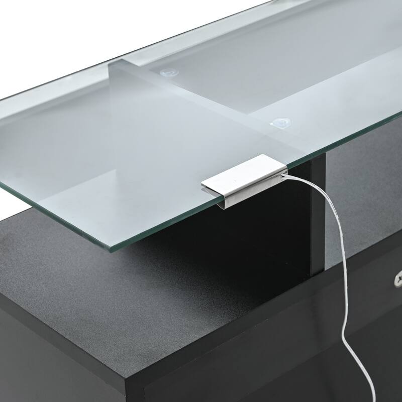 Slim Entryway Organizer with 2 Flip Drawers and LED Light - 9.4"W x 25"H x 35"D